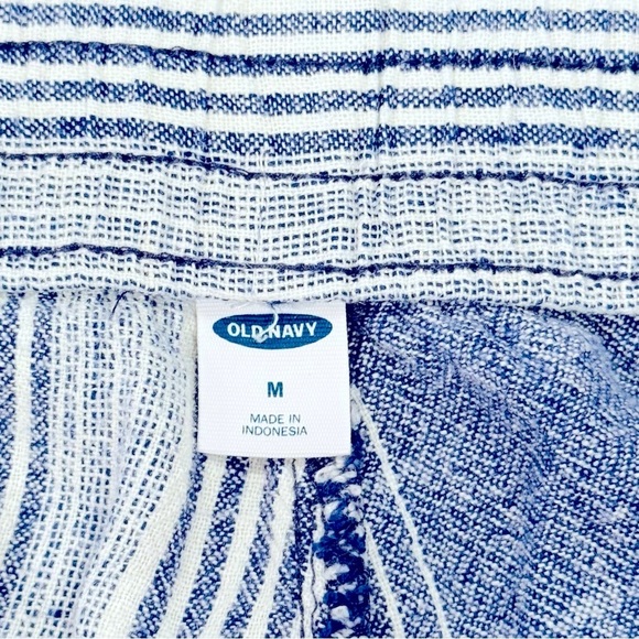 Old Navy Size L Wide Leg Navy/White Stripe Linen/Rayon Elastic/Drawstring Waist - Picture 5 of 6